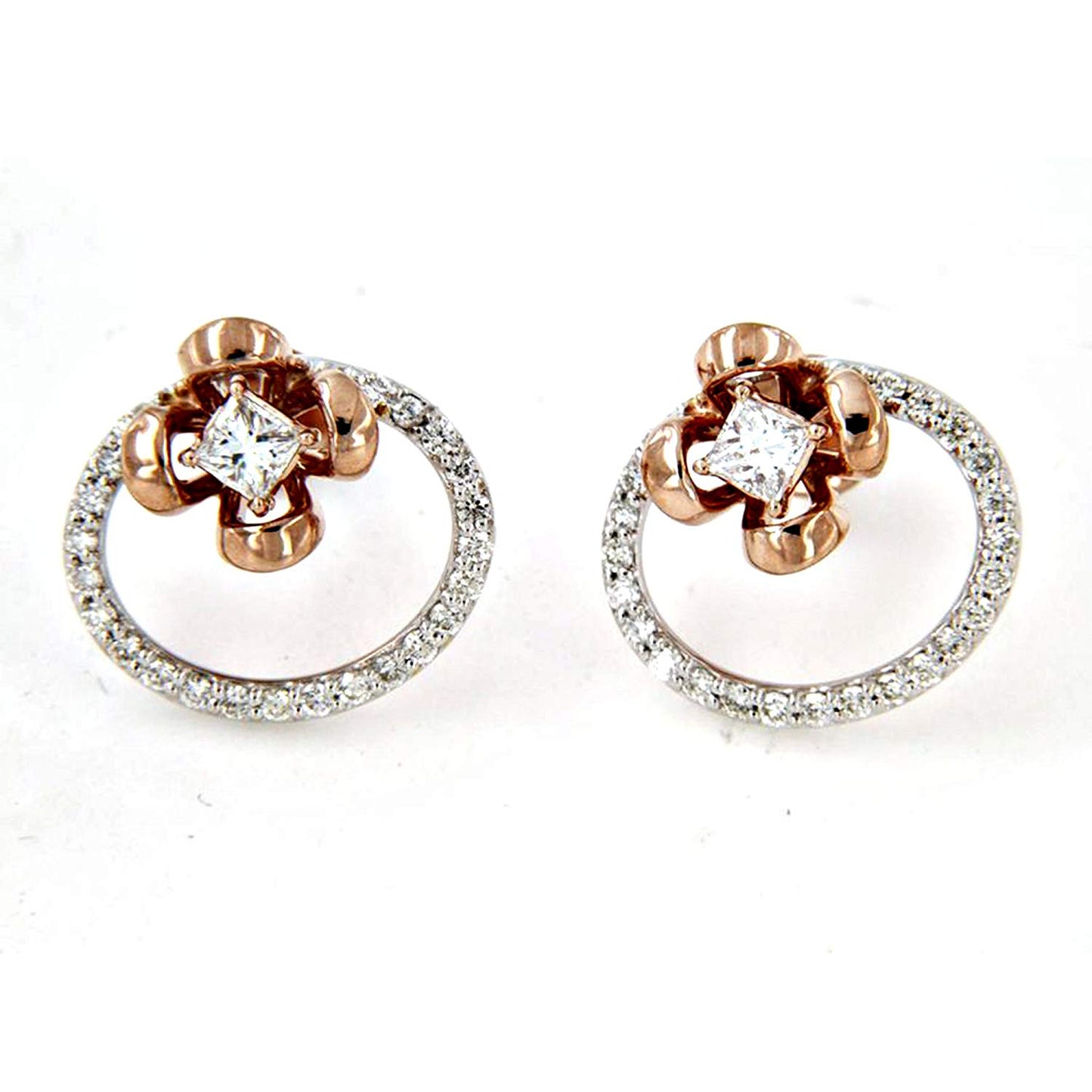 atjewels 18k Two Tone Gold Over 925 Sterling Silver White Cubic Zirconia Floral Earrings For Women's MOTHER'S DAY SPECIAL OFFER - atjewels.in