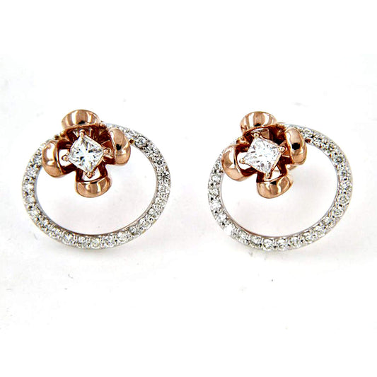 atjewels 18k Two Tone Gold Over 925 Sterling Silver White Cubic Zirconia Floral Earrings For Women's MOTHER'S DAY SPECIAL OFFER - atjewels.in