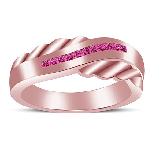 atjewels 14K Rose Gold Over 925 Sterling Silver Round Pink Sapphire Engagement Band Ring Size US 7 MOTHER'S DAY SPECIAL OFFER - atjewels.in