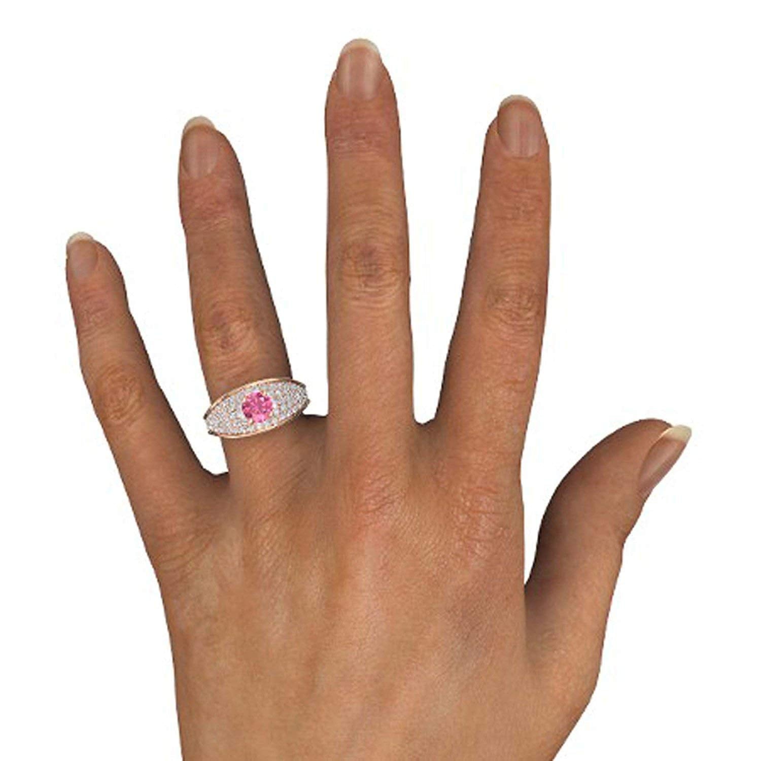atjewels Round Cut Gemstone & White CZ 14k Rose Gold Over .925 Sterling Silver Solitaire w/ Accents Engagement Ring For Girl's and Women's For Navratri Special - atjewels.in