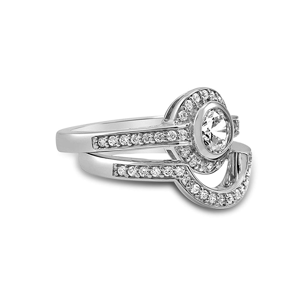 atjewels 14K White Gold Over 925 Sterling Silver Round White CZ Bridal Ring Set For Women's MOTHER'S DAY SPECIAL OFFER - atjewels.in