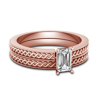 atjewels 14K Rose Gold Over Silver White Zirconia Emerald Cut Solitaire and Bridal Ring Set MOTHER'S DAY SPECIAL OFFER - atjewels.in