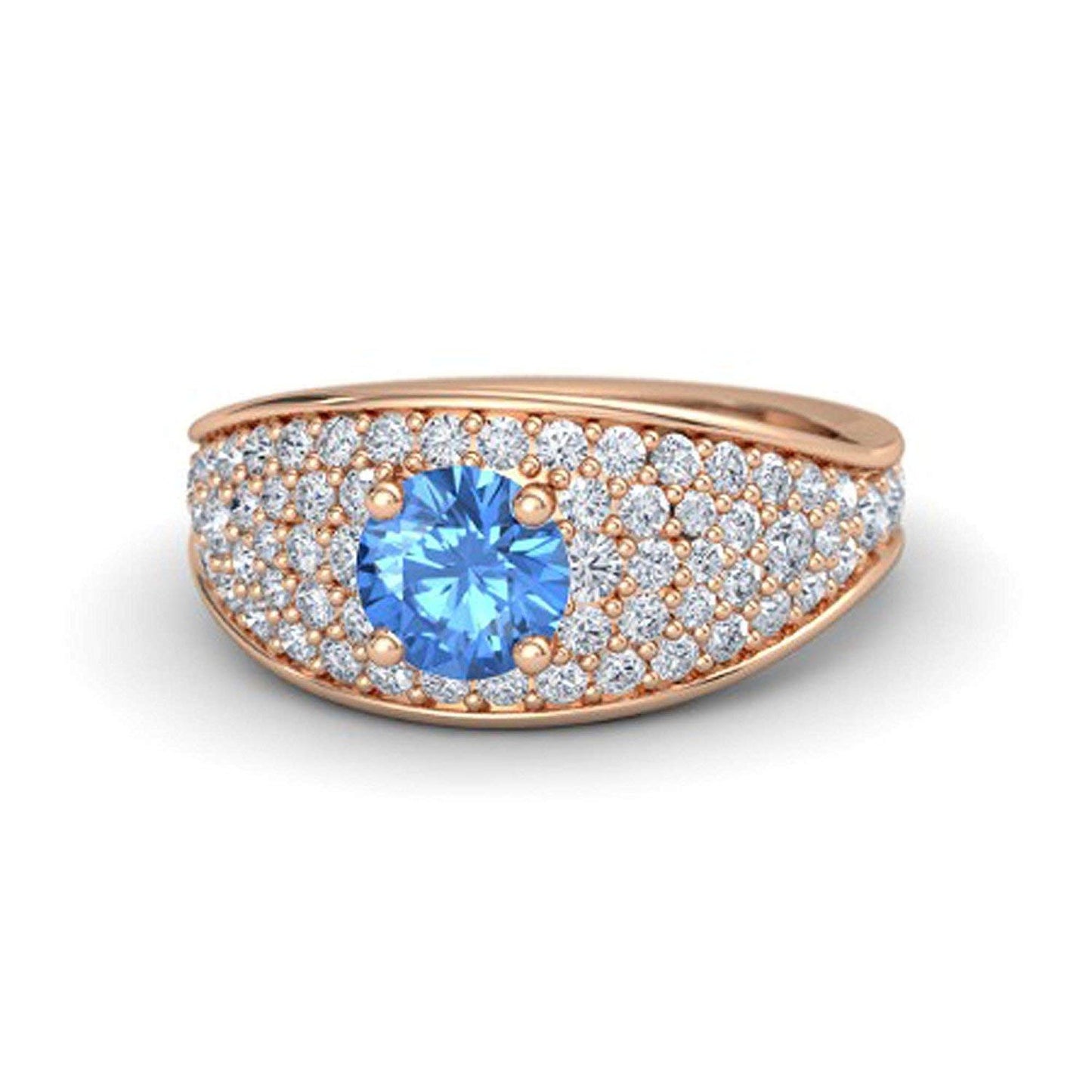 atjewels Round Cut Gemstone & White CZ 14k Rose Gold Over .925 Sterling Silver Solitaire w/ Accents Engagement Ring For Girl's and Women's For Navratri Special - atjewels.in
