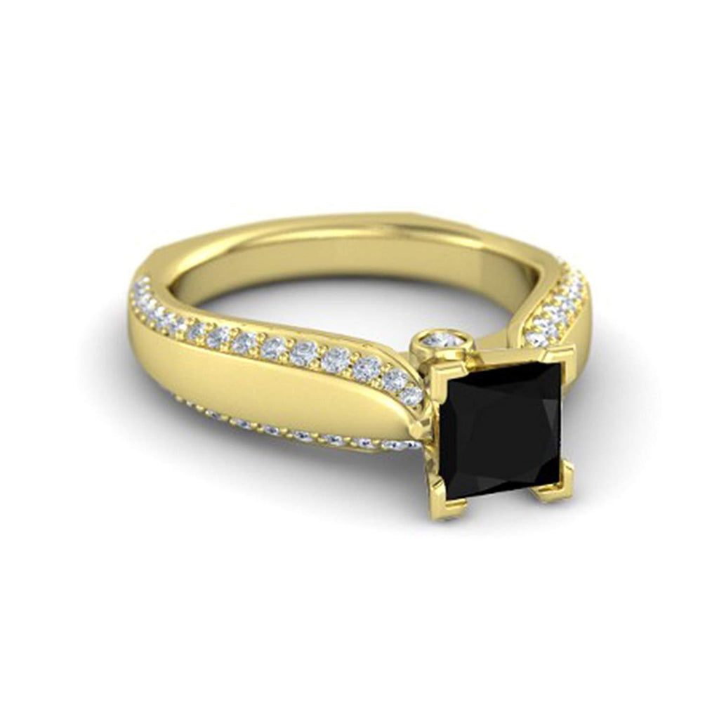 Princess Cut Black CZ Yellow Gold Plated 925 Sterling Silver  Princess J Engagement Ring MOTHER'S DAY SPECIAL OFFER - atjewels.in