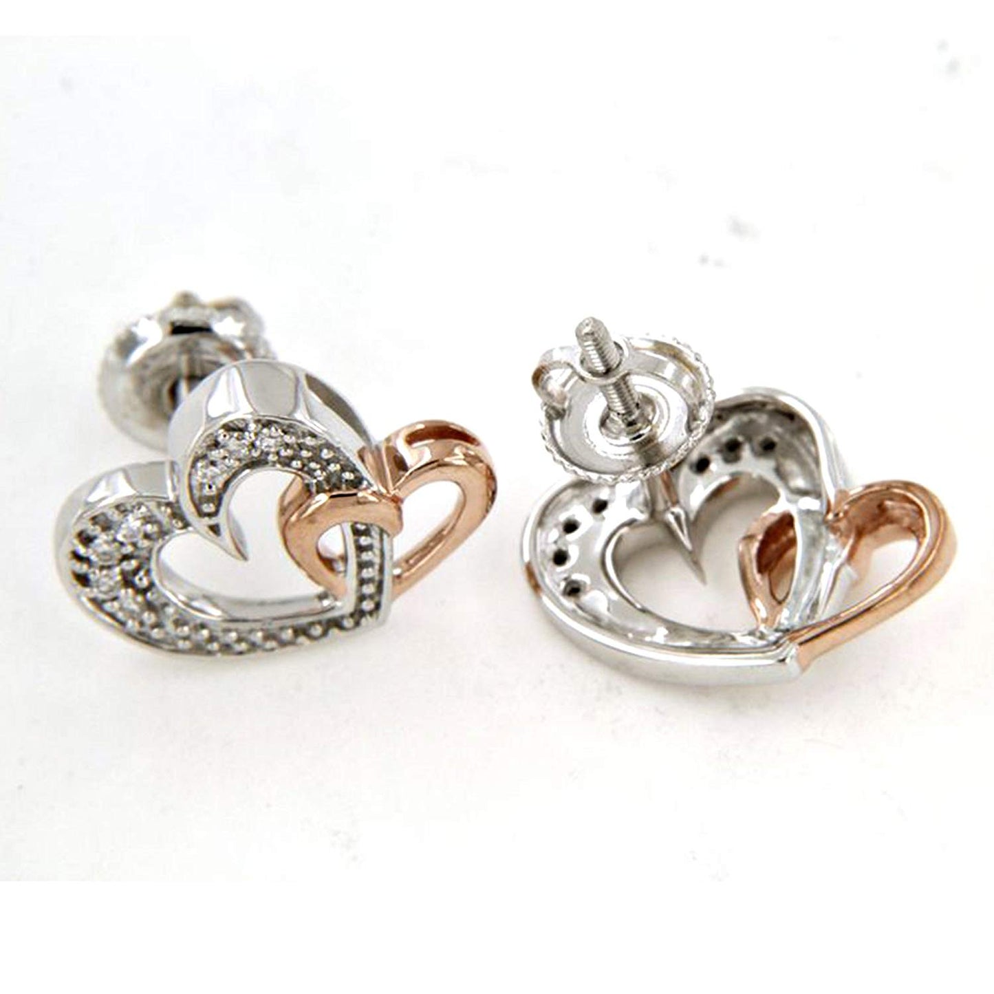 atjewels Women's Special !! 18K White & Rose Gold Over .925 Sterling Silver White Diamond Double Heart Stud Earrings MOTHER'S DAY SPECIAL OFFER - atjewels.in