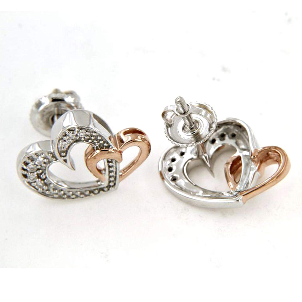 atjewels Women's Special !! 18K White & Rose Gold Over .925 Sterling Silver White Diamond Double Heart Stud Earrings MOTHER'S DAY SPECIAL OFFER - atjewels.in