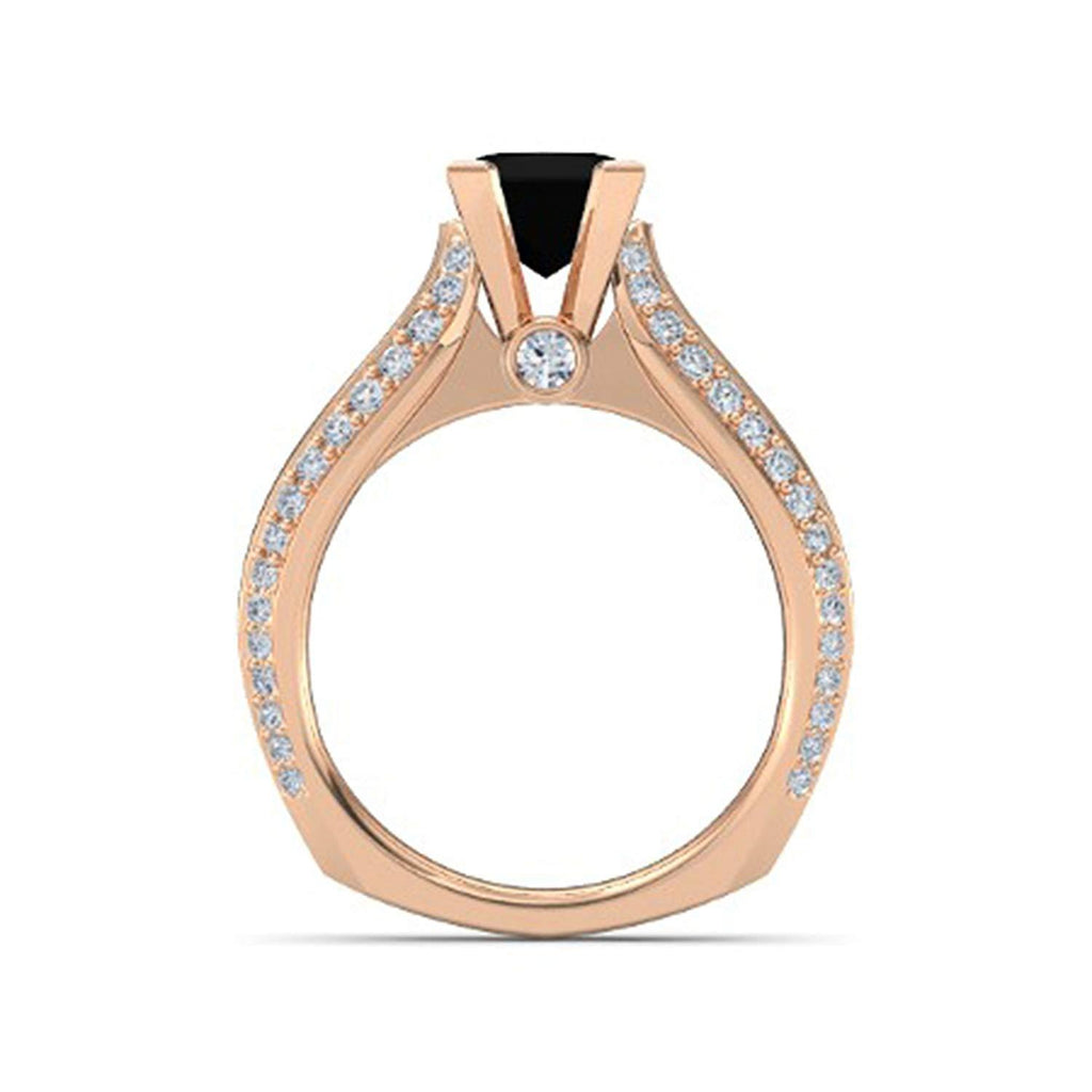New Black & White CZ Rose Gold Plated 925 Sterling Silver  Princess J Engagement Ring MOTHER'S DAY SPECIAL OFFER - atjewels.in