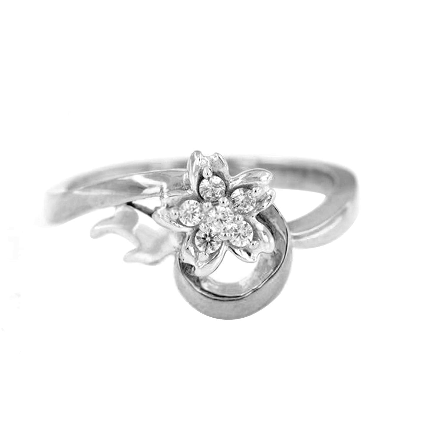 atjewels 0.25 CT 14K Solid White Gold Plated On 925 Sterling Silver Round Cut With White Cubic Zirconia Cocktail Flower Ring For Women's MOTHER'S DAY SPECIAL OFFER - atjewels.in