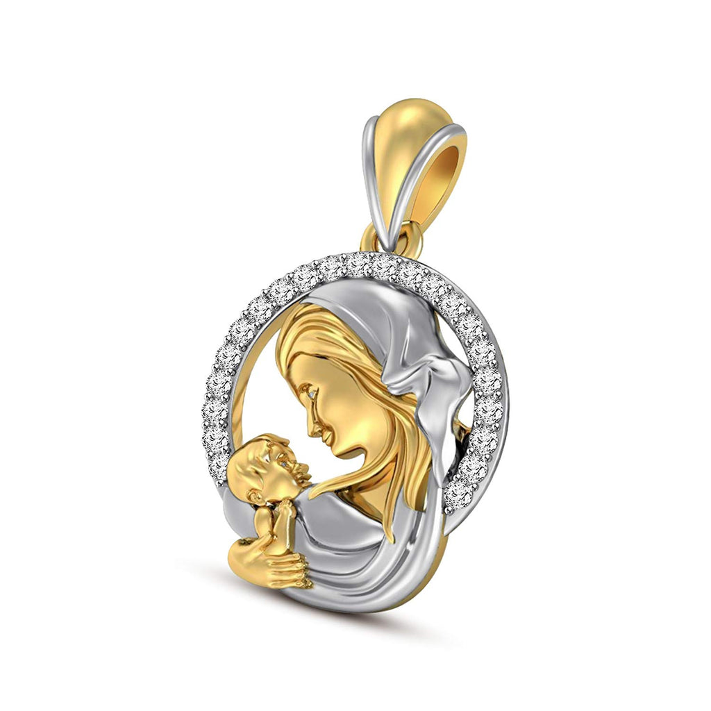 atjewels Mothers Day 18K Yellow and White Gold Over .925 Sterling Silver White Cubic Zirconia Mom Baby Pendant For Women''s MOTHER'S DAY SPECIAL OFFER - atjewels.in