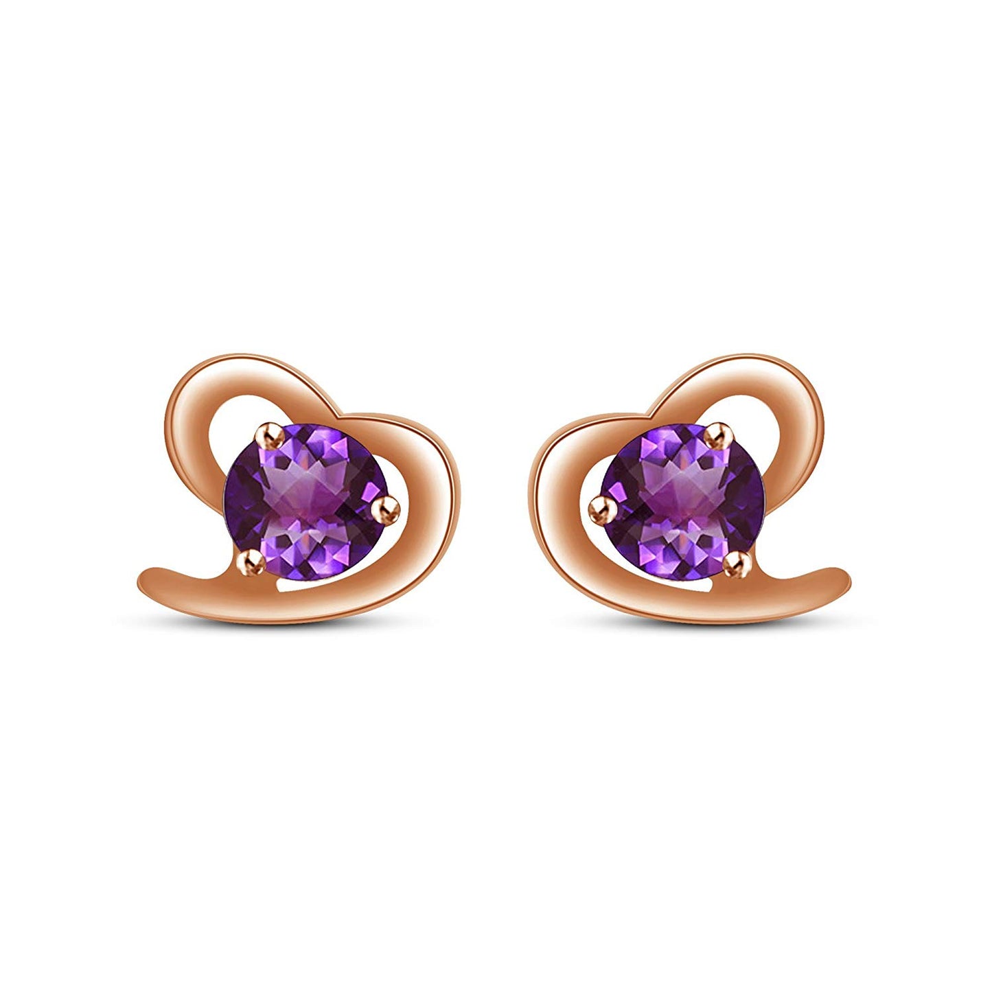 Round Amethyst 14K White Gold Over 925 Sterling Heart Shape Stud Earrings For Women's MOTHER'S DAY SPECIAL OFFER - atjewels.in