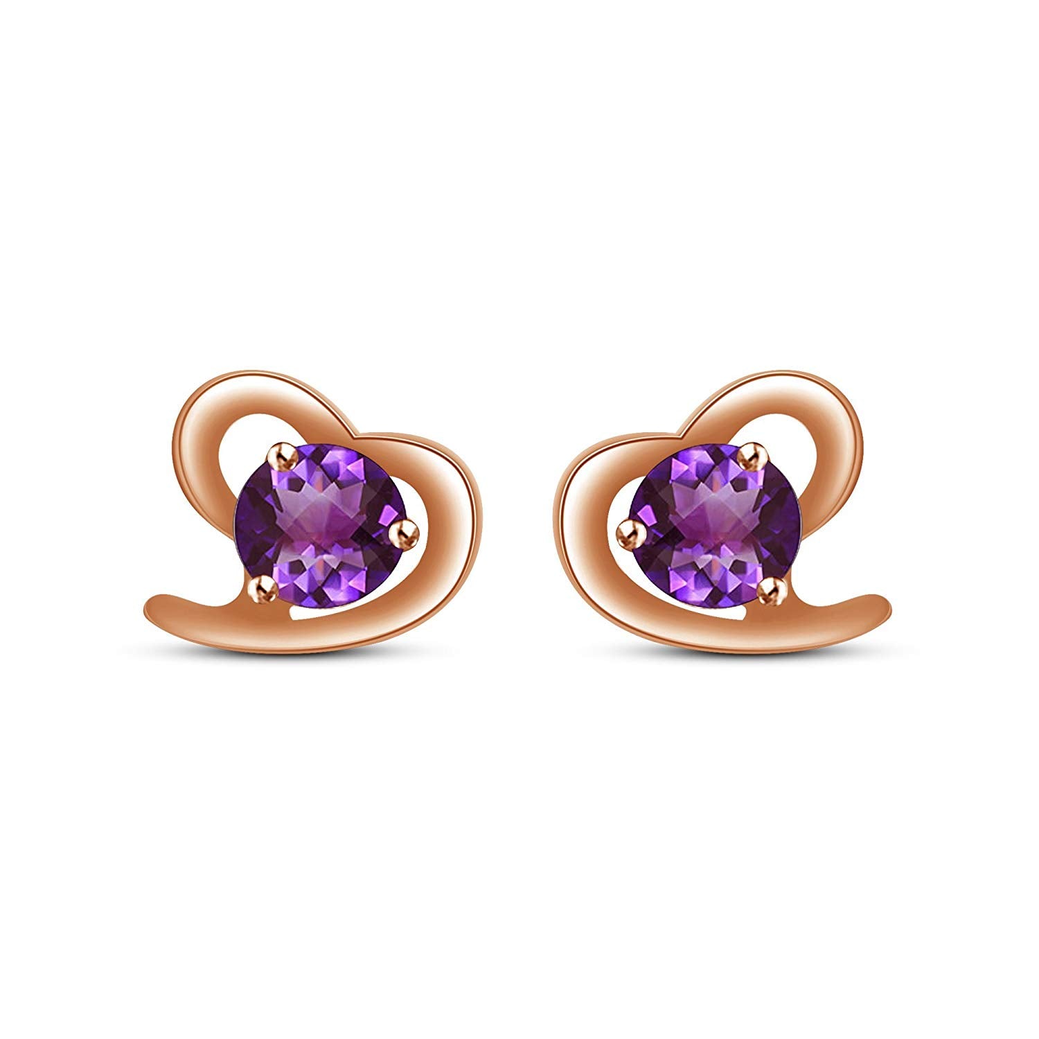 Round Amethyst 14K White Gold Over 925 Sterling Heart Shape Stud Earrings For Women's MOTHER'S DAY SPECIAL OFFER - atjewels.in