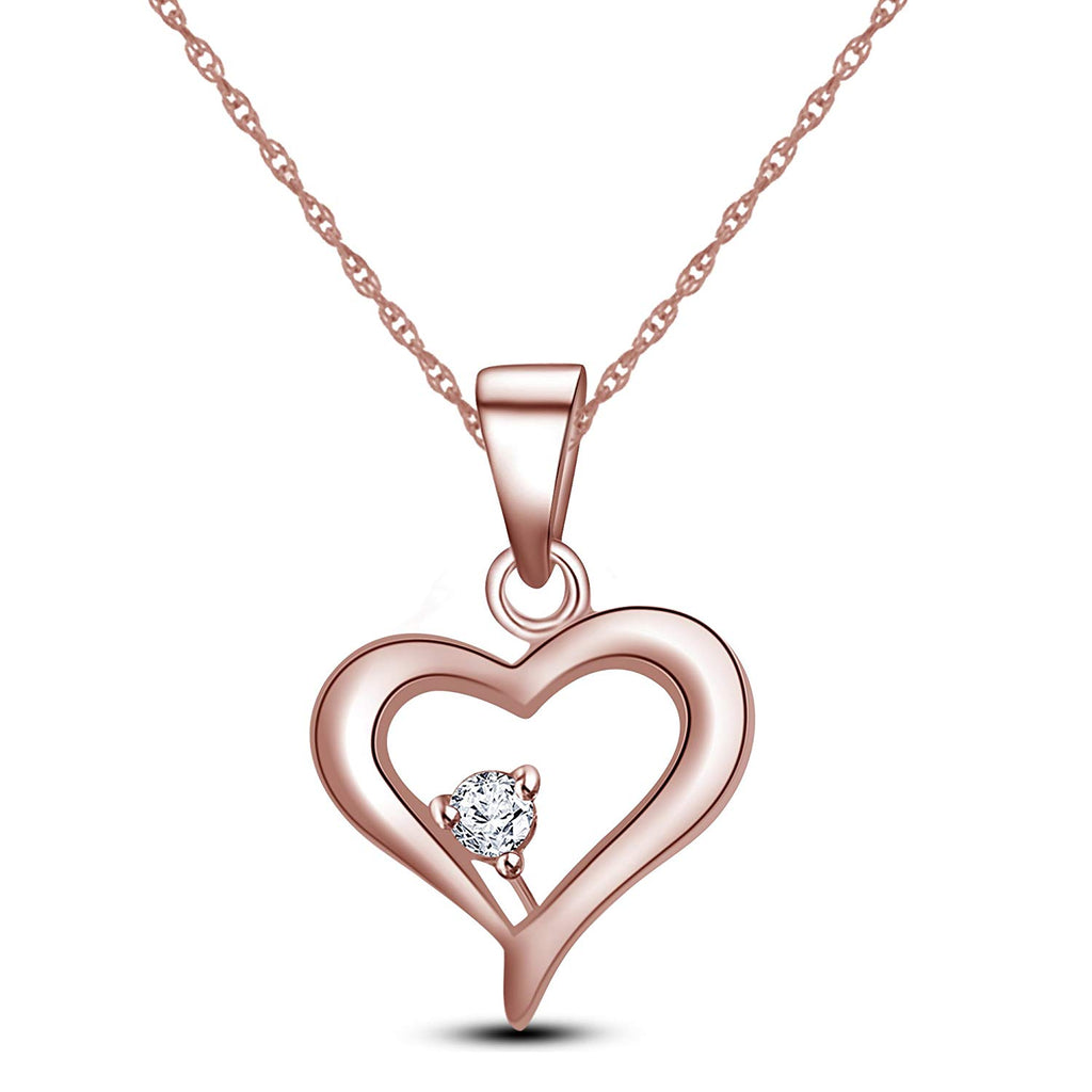 atjewels 18K Rose Gold on 925 Sterling White CZ Heart Pendant Without Chain For Women's MOTHER'S DAY SPECIAL OFFER - atjewels.in