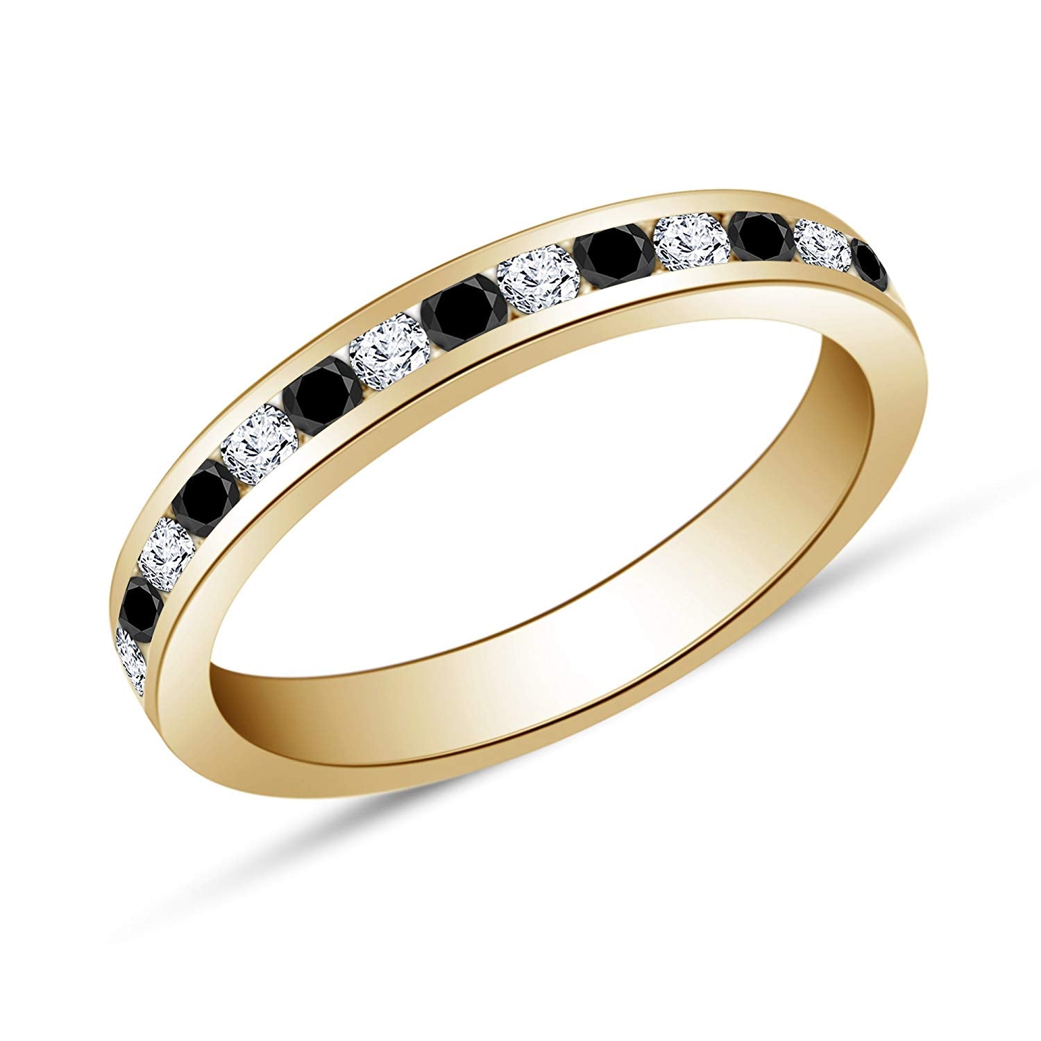 atjewels 18K Yellow Gold Over 925 Sterling Silver Round Black and White CZ Wedding Band Ring MOTHER'S DAY SPECIAL OFFER - atjewels.in