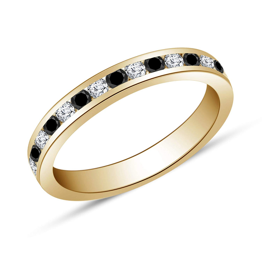 atjewels 18K Yellow Gold Over 925 Sterling Silver Round Black and White CZ Wedding Band Ring MOTHER'S DAY SPECIAL OFFER - atjewels.in