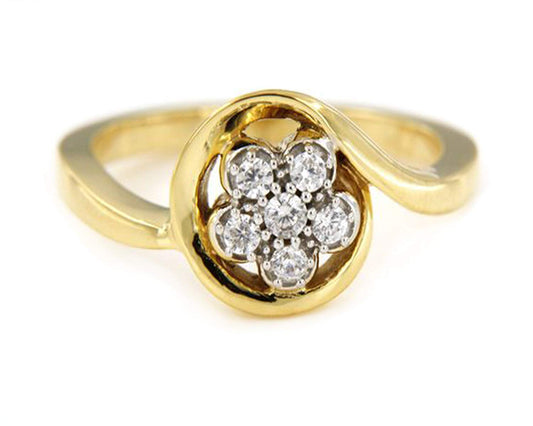 atjewels 14K Yellow Gold Plated On 925 Sterling Silver with 0.31 CT Round White CZ Anniversary Flower Ring For Women's MOTHER'S DAY SPECIAL OFFER - atjewels.in