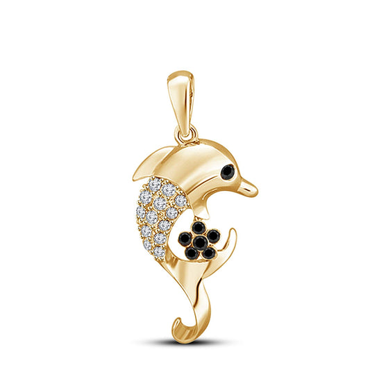 atjewels 14K White Gold Plated on 925 Sterling Black and White CZ Dolphin Pendant Without Chain MOTHER'S DAY SPECIAL OFFER - atjewels.in