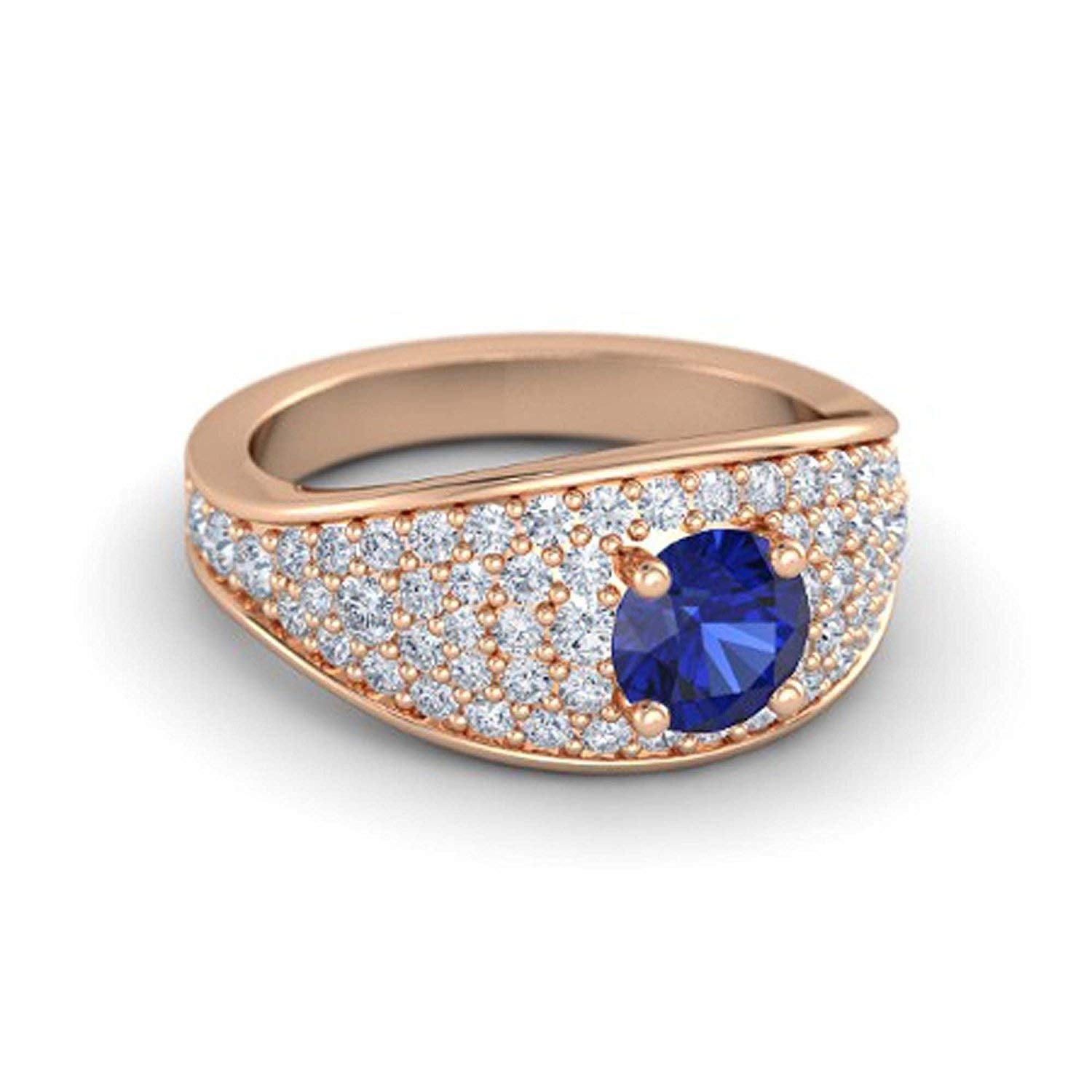 atjewels Round Cut Gemstone & White CZ 14k Rose Gold Over .925 Sterling Silver Solitaire w/ Accents Engagement Ring For Girl's and Women's For Navratri Special - atjewels.in