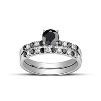 atjewels 14K White Gold Over Sterling Round Black and White Cubic Zirconia Bridal Set Ring for Women's MOTHER'S DAY SPECIAL OFFER - atjewels.in