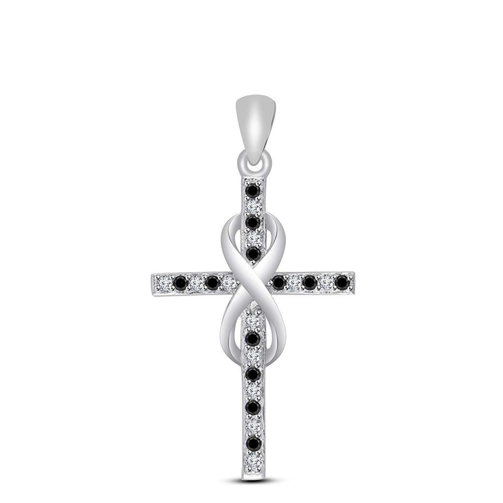 atjewels 18K White Gold Over 925 Sterling White and Black Cubic Zirconia Cross Pendant MOTHER'S DAY SPECIAL OFFER - atjewels.in
