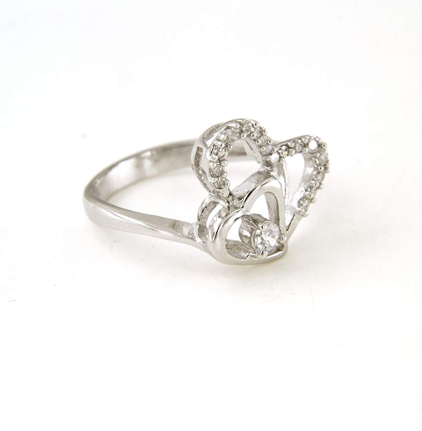 atjewels Round Cut White Cubic Zirconia .925 Sterling Silver Double Heart Ring For Women's MOTHER'S DAY SPECIAL OFFER - atjewels.in
