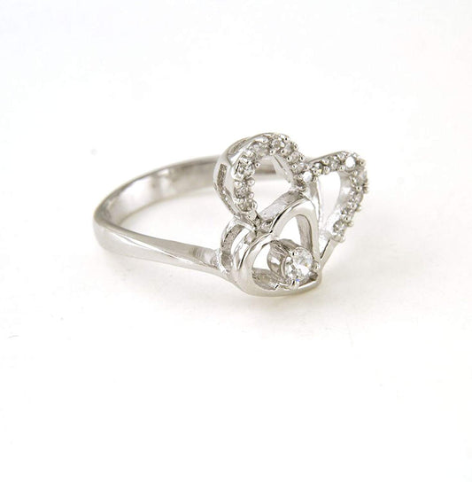 atjewels Round Cut White Cubic Zirconia .925 Sterling Silver Double Heart Ring For Women's MOTHER'S DAY SPECIAL OFFER - atjewels.in