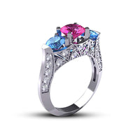 Atjewels 14K White Gold on 925 Sterling Multicolor Diamond Three Stone Ring For Women's MOTHER'S DAY SPECIAL OFFER - atjewels.in