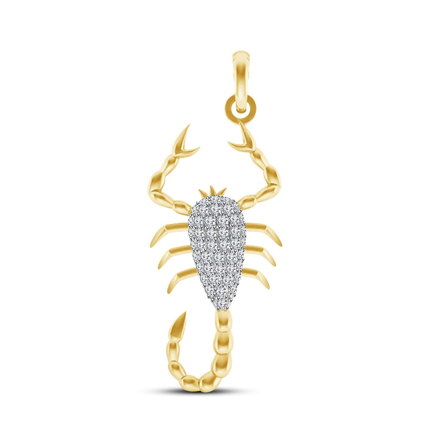atjewels 18K Yellow Gold On Sterling Silver Round White CZ without Chain Scorpio Pendant MOTHER'S DAY SPECIAL OFFER - atjewels.in