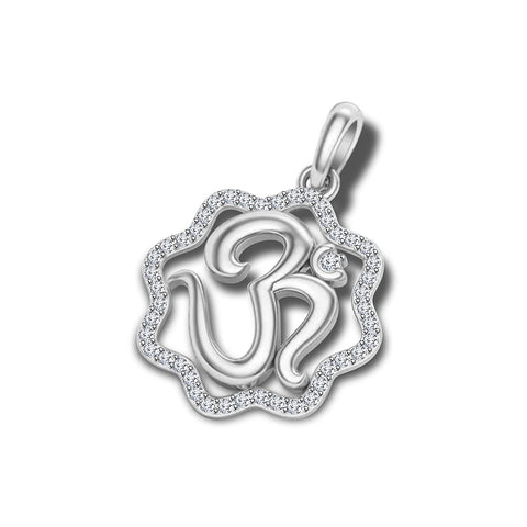 atjewels 18K White Gold Over 925 Sterling Silver White CZ Ganesh Spacial Om Pendant For Men and Women MOTHER'S DAY SPECIAL OFFER - atjewels.in
