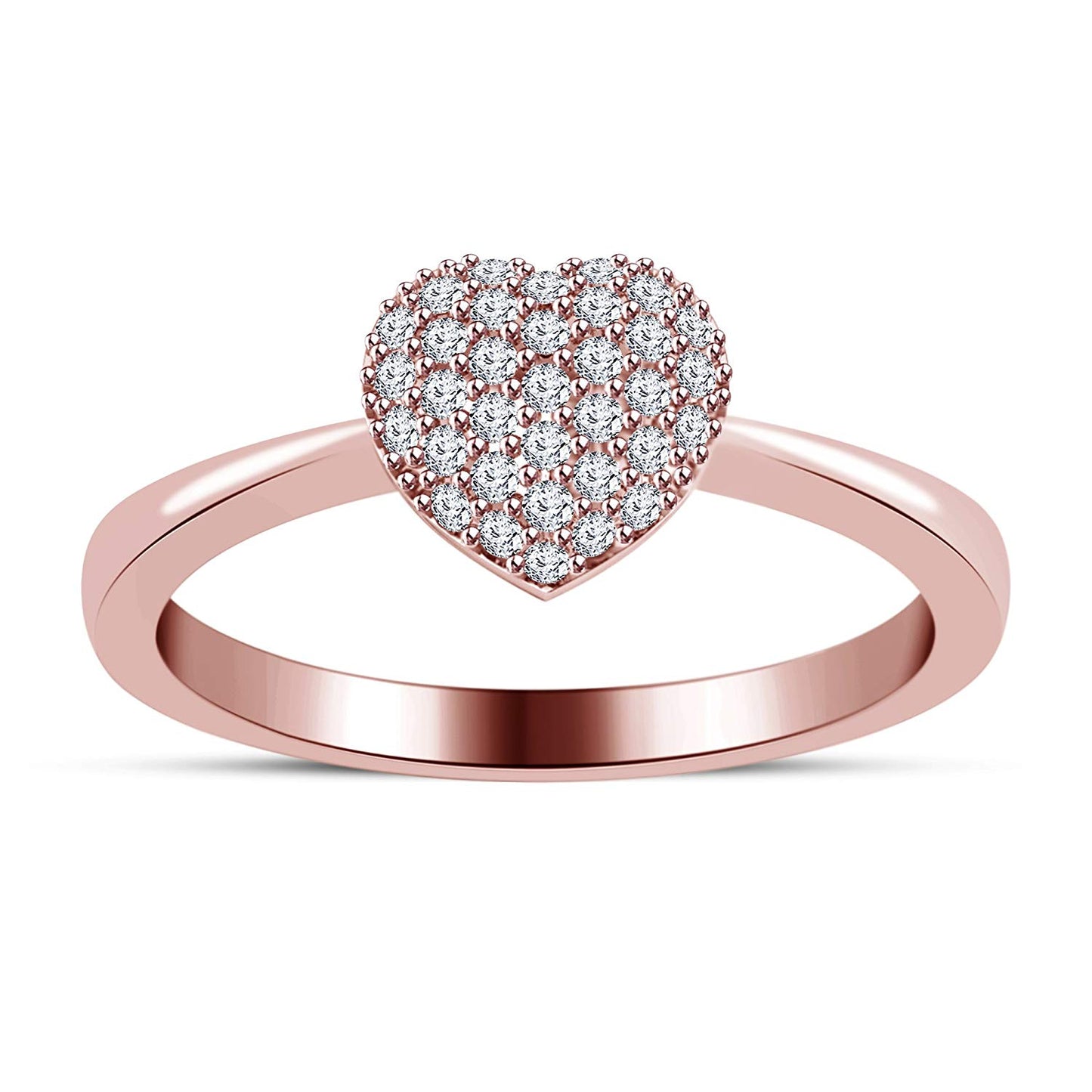 atjewels 18K Rose Gold on .925 Sterling Silver Round White Diamond Heart Ring For Women's MOTHER'S DAY SPECIAL OFFER - atjewels.in