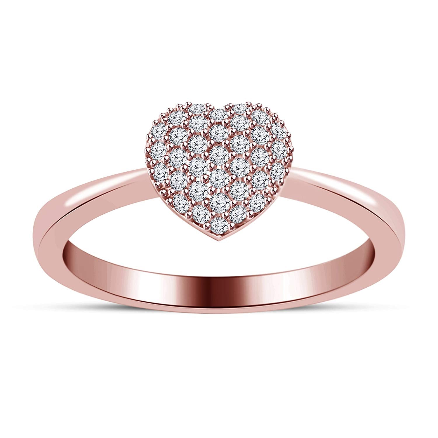 atjewels 18K Rose Gold on .925 Sterling Silver Round White Diamond Heart Ring For Women's MOTHER'S DAY SPECIAL OFFER - atjewels.in