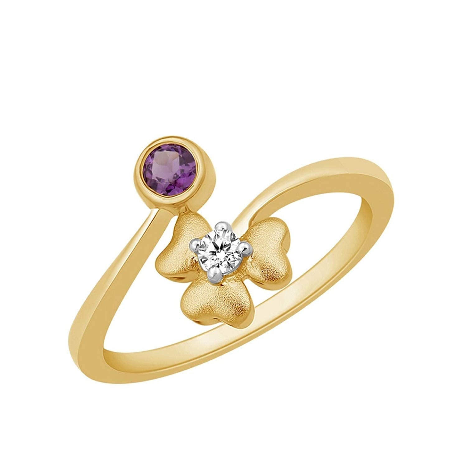 atjewels 14K Yellow Gold Over 925 Silver Round Amethyst and White CZ Bypass Ring MOTHER'S DAY SPECIAL OFFER - atjewels.in