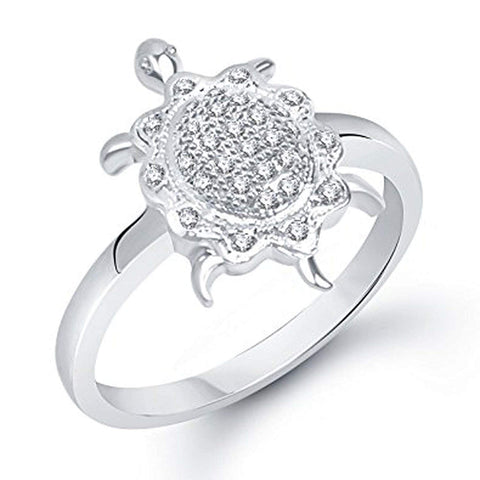 ATJewels 14K White Gold Over 925 Sterling Silver Round White Cubic Zirconia Diamond Tortoise Engagement Wedding Ring Unisex (9.5) - atjewels.in