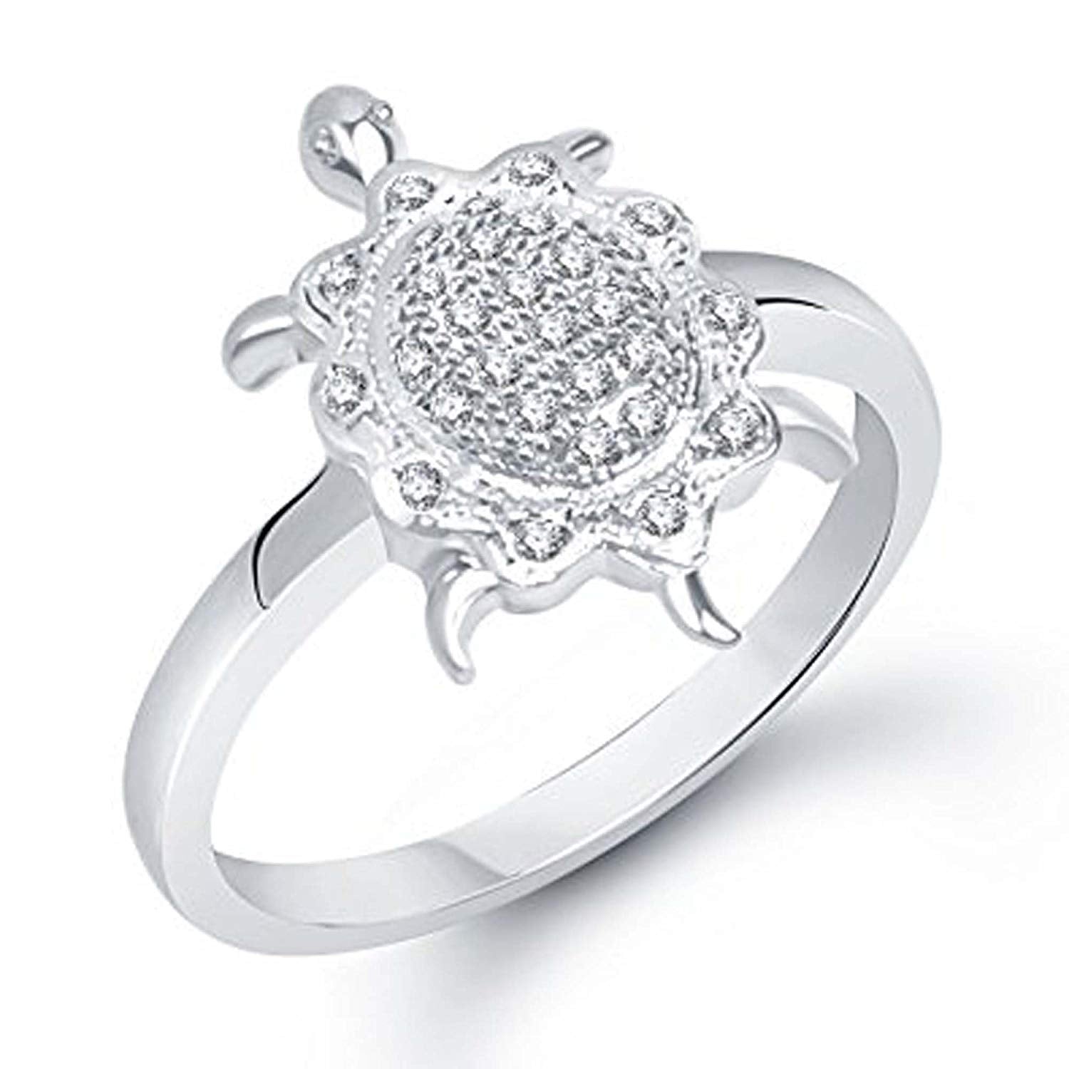 ATJewels 14K White Gold Over 925 Sterling Silver Round White Cubic Zirconia Diamond Tortoise Engagement Wedding Ring Unisex (10) - atjewels.in