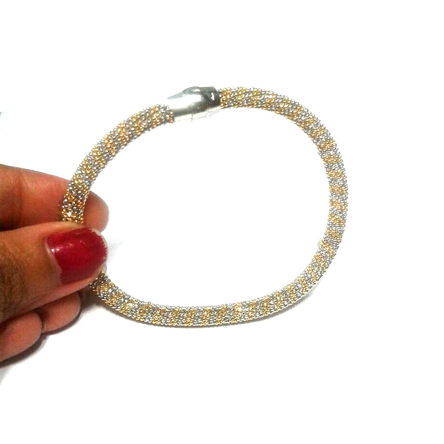atjewels Two-tone .925 Sterling Silver Diamond Cut Soft Mesh Bracelet For Girl's and Women's For MOTHER'S DAY SPECIAL OFFER - atjewels.in