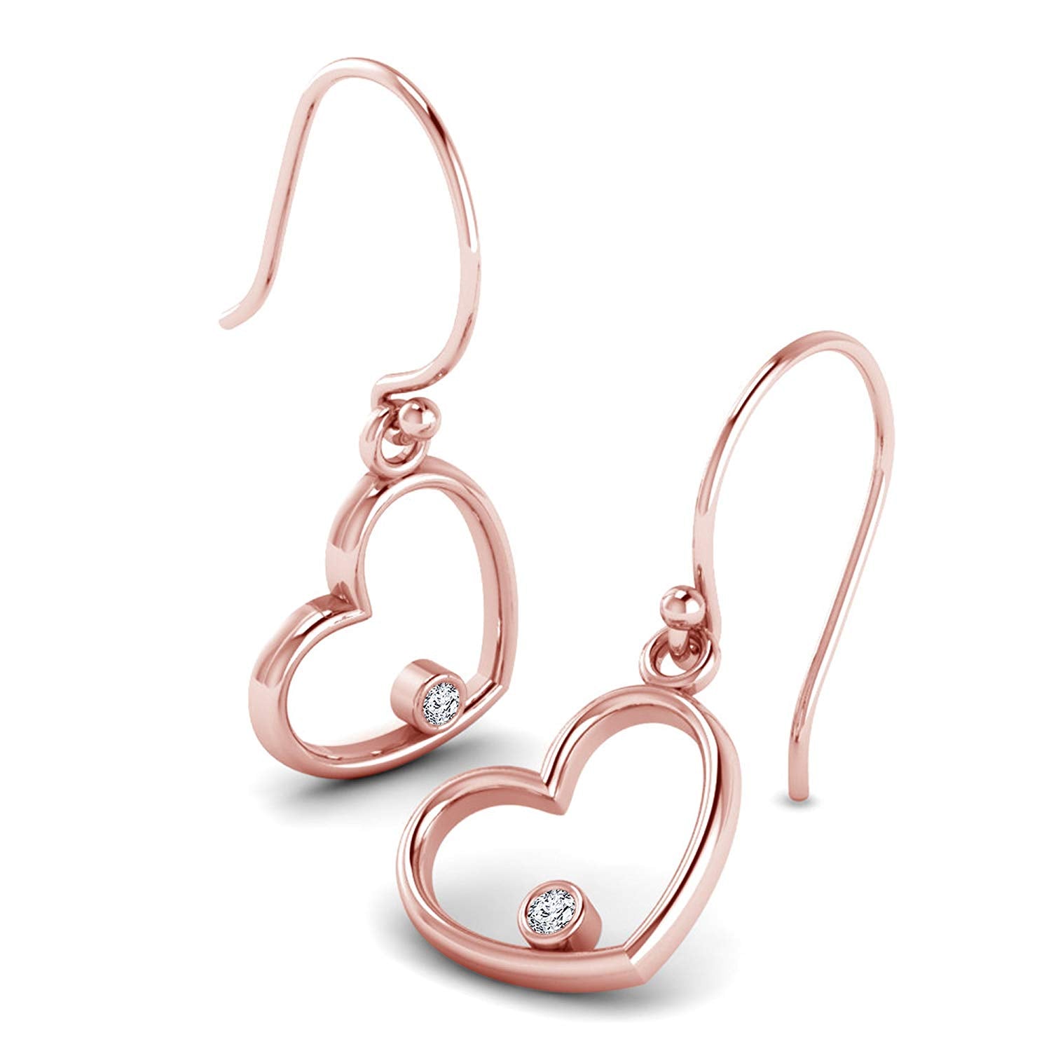 atjewels Round White CZ Heart Dangle Earrings For Women/Girls in 14K Rose Gold Over Silver MOTHER'S DAY SPECIAL OFFER - atjewels.in