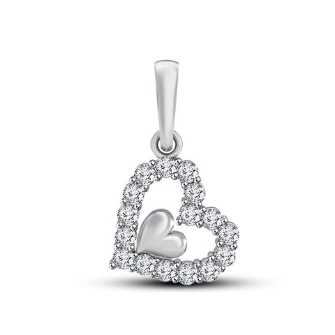 atjewels 18K White Gold on 925 Sterling White CZ Double Heart Pendant MOTHER'S DAY SPECIAL OFFER - atjewels.in