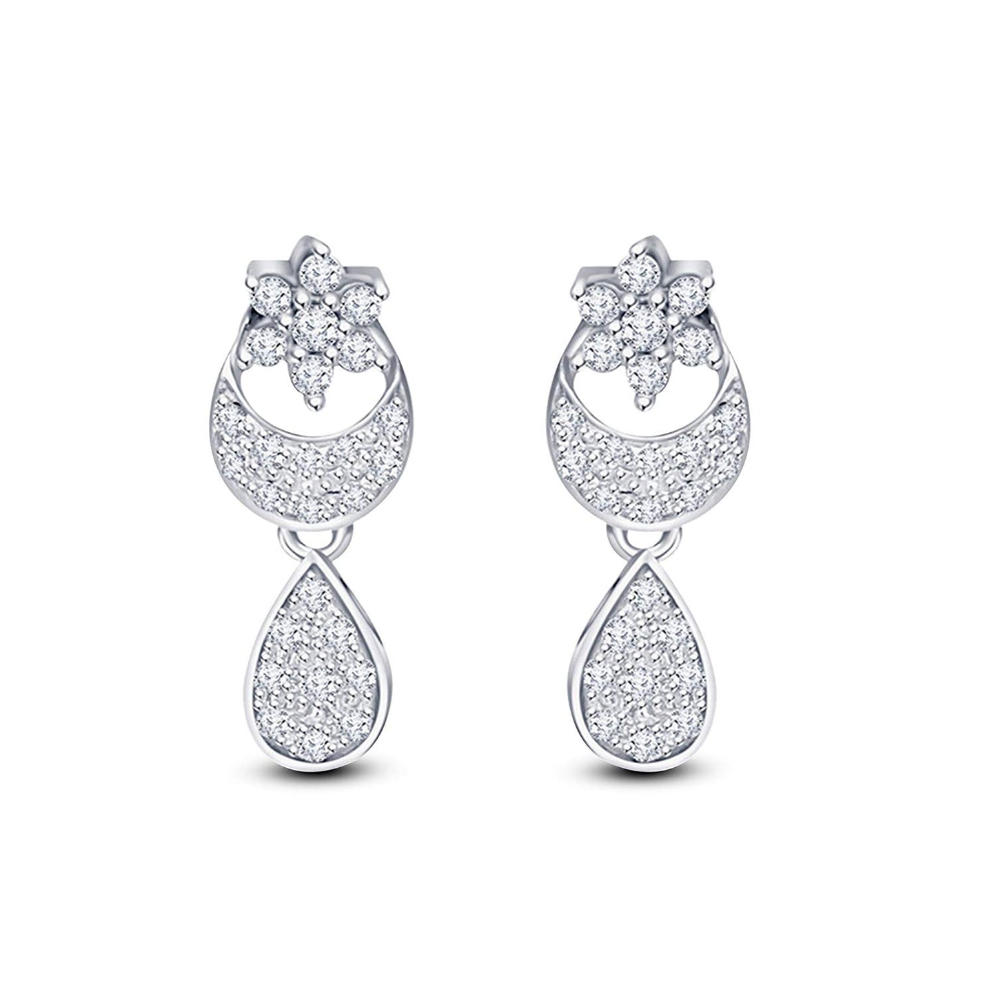 atjewels 14K White Gold Plated on 925 Silver Round White CZ Drop and Dangle Earrings MOTHER'S DAY SPECIAL OFFER - atjewels.in