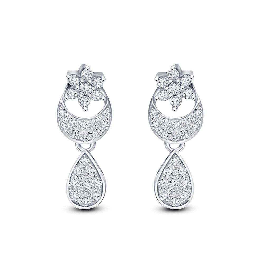 atjewels 14K White Gold Plated on 925 Silver Round White CZ Drop and Dangle Earrings MOTHER'S DAY SPECIAL OFFER - atjewels.in