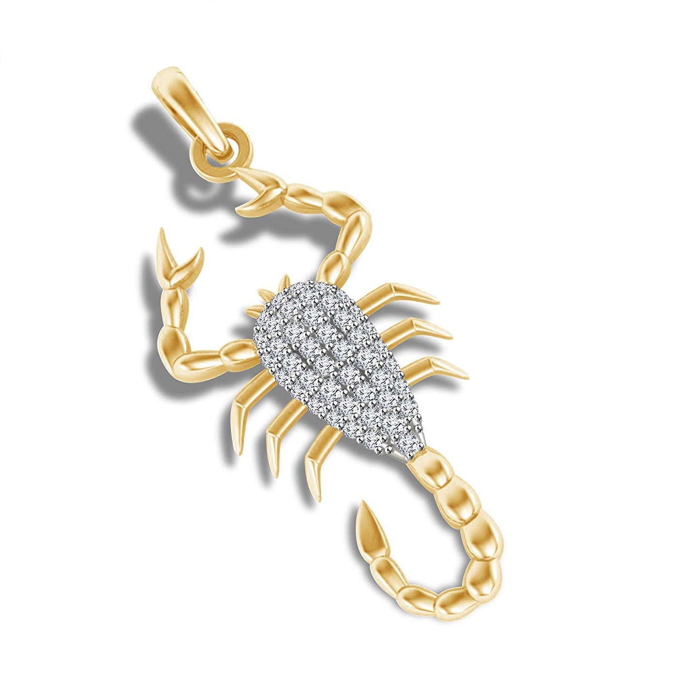 atjewels 18K Yellow Gold On Sterling Silver Round White CZ without Chain Scorpio Pendant MOTHER'S DAY SPECIAL OFFER - atjewels.in