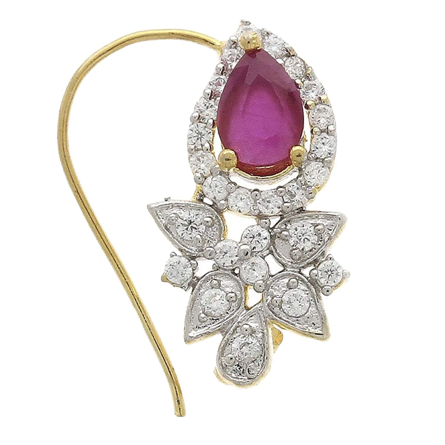 atjewels Maharashtrian Nath .925 Sterling Silver With Pink Sapphire & Cubic Zrconia MOTHER'S DAY SPECIAL OFFER - atjewels.in