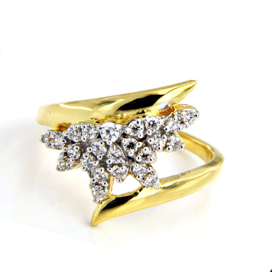 atjewels Cluster and Bypass Ring For Women's in 14k Yellow Gold on .925 Sterling Silver With Cubic Zircon MOTHER'S DAY SPECIAL OFFER - atjewels.in