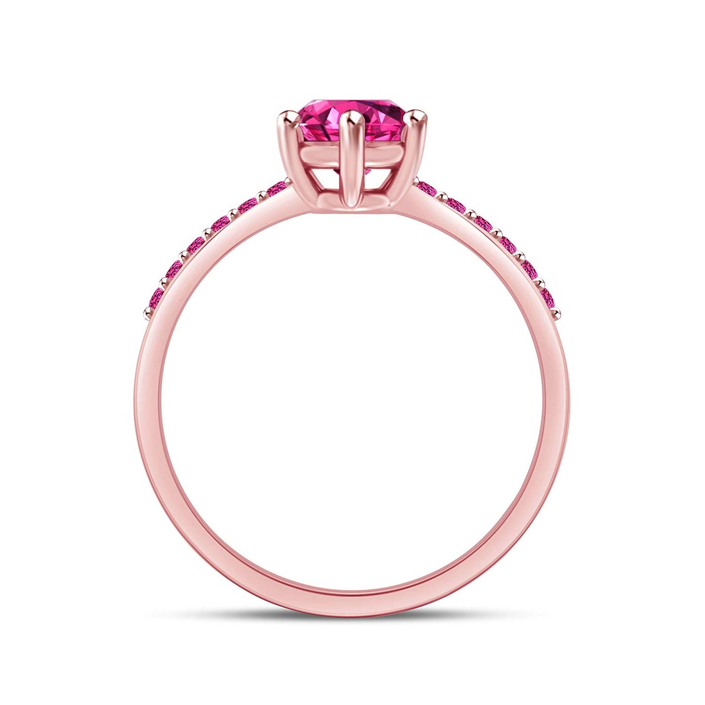 atjewels 18K Rose Gold Over 925 Sterling Silver Round Pink Sapphire Solitaire with Accent Ring MOTHER'S DAY SPECIAL OFFER - atjewels.in