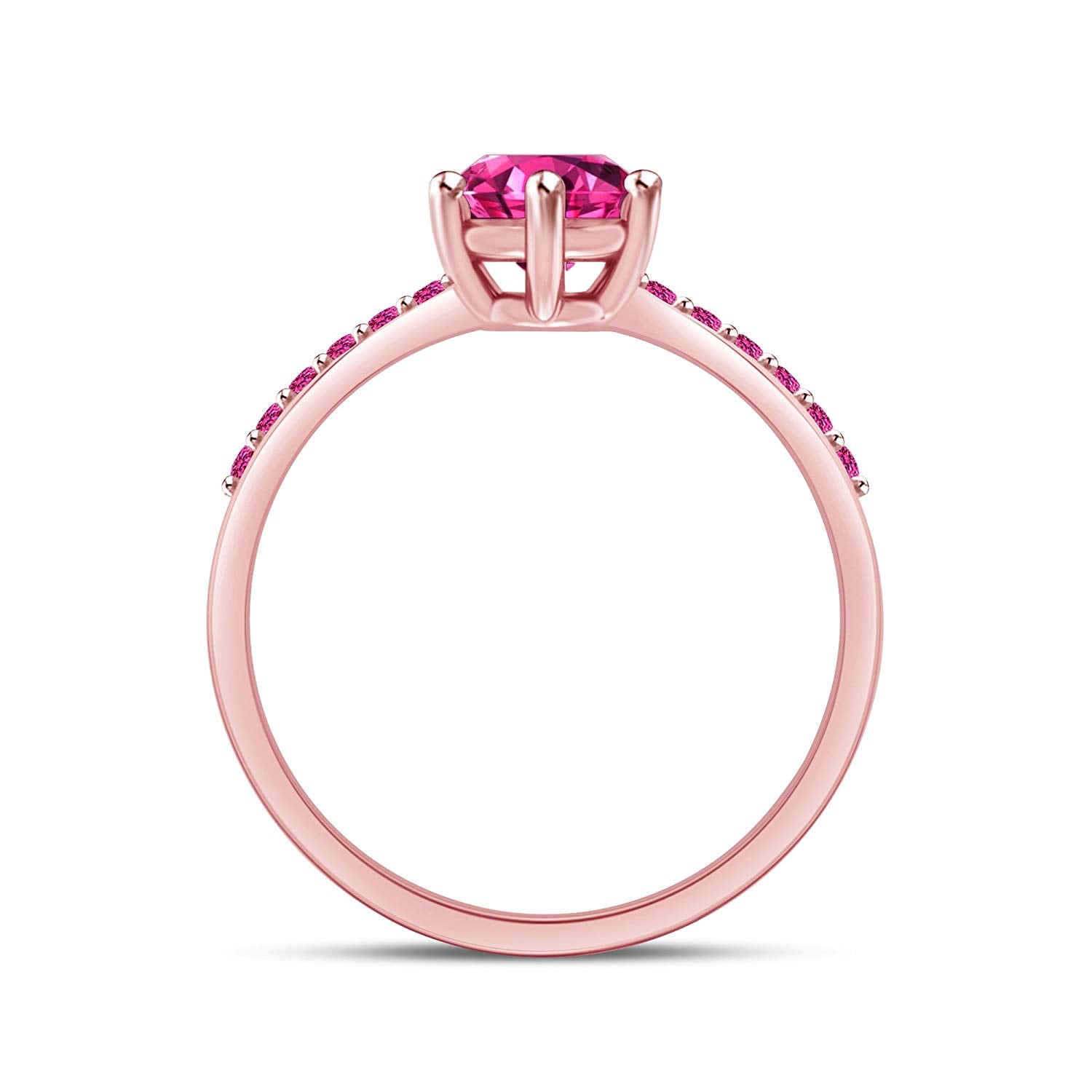 atjewels 18K Rose Gold Over 925 Sterling Silver Round Pink Sapphire Solitaire with Accent Ring MOTHER'S DAY SPECIAL OFFER - atjewels.in