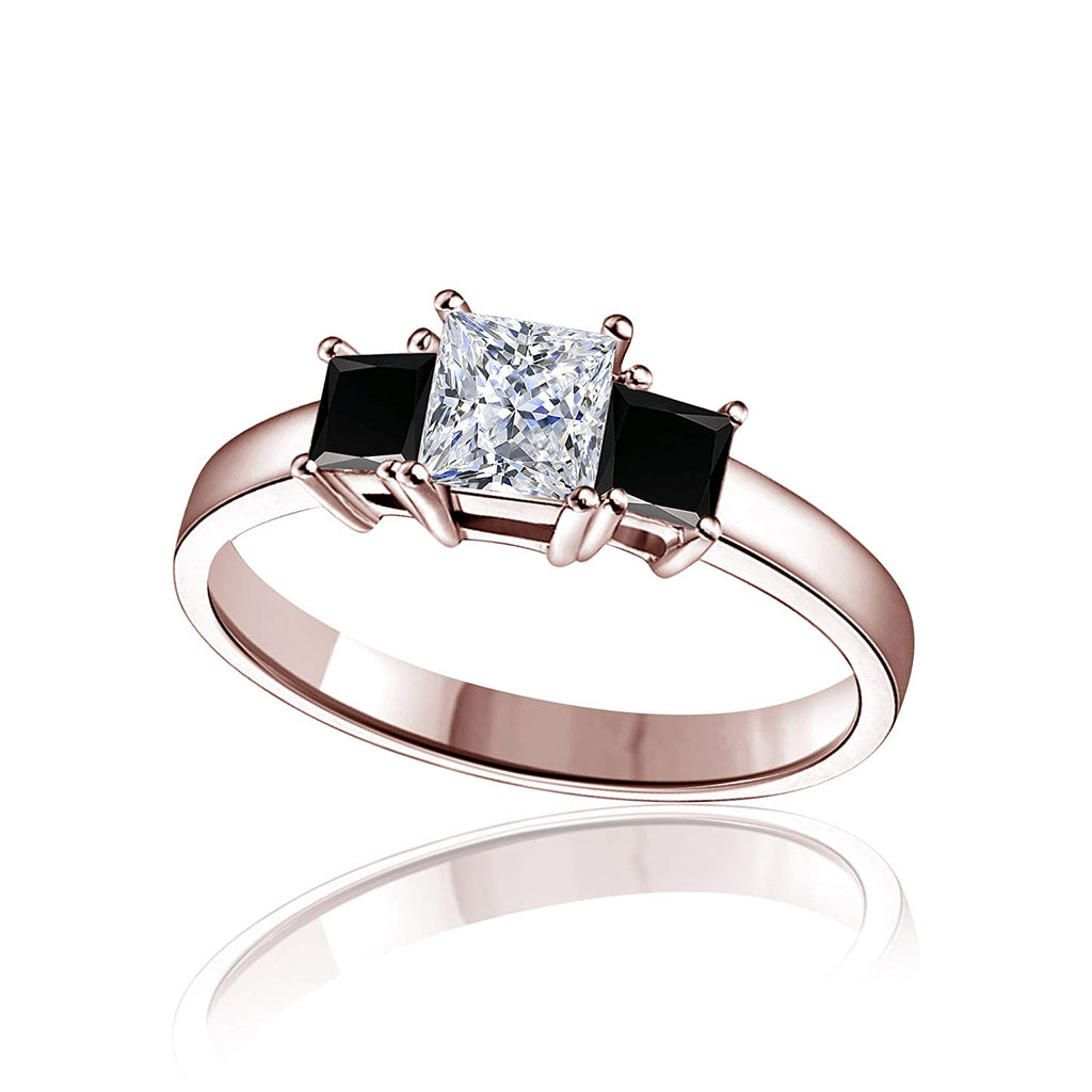 atjewels White and Black CZ in 14K Rose Gold Plated On 925 Silver Princess Three Stone Ring MOTHER'S DAY SPECIAL OFFER - atjewels.in