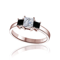 atjewels White and Black CZ in 14K Rose Gold Plated On 925 Silver Princess Three Stone Ring MOTHER'S DAY SPECIAL OFFER - atjewels.in