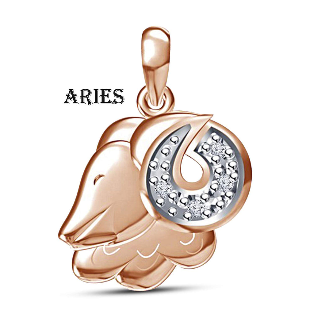 atjewels 18K Rose Gold Plated On 925 Sterling Silver Round White Zirconia Aries Zodiac Pendant MOTHER'S DAY SPECIAL OFFER - atjewels.in