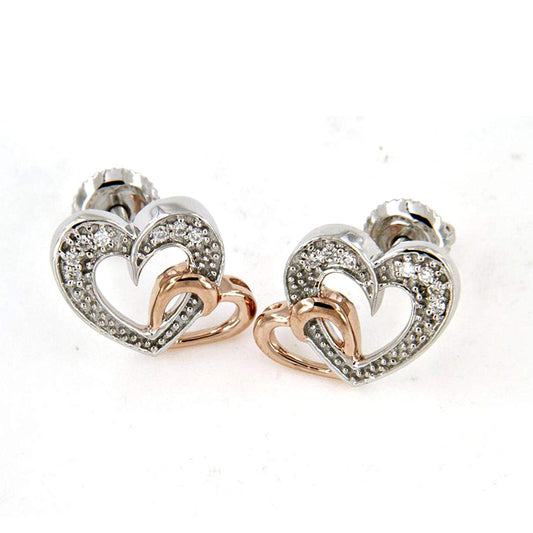 atjewels Women's Special !! 18K White & Rose Gold Over .925 Sterling Silver White Diamond Double Heart Stud Earrings MOTHER'S DAY SPECIAL OFFER - atjewels.in
