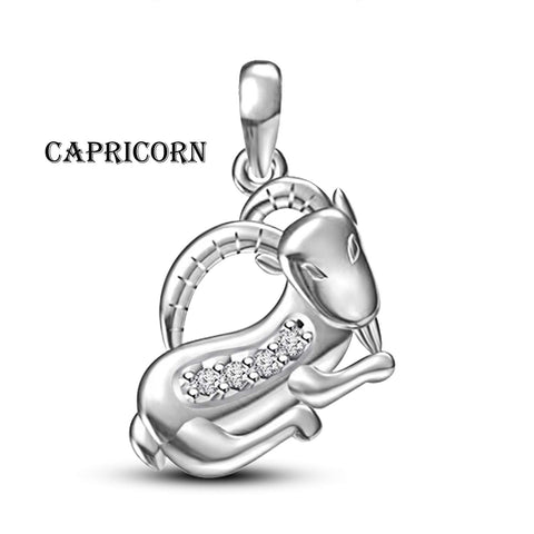 atjewels White Gold Over Solid 925 Sterling Silver Round Cut White Cubic Zirconia Capricorn Zodiac Pendant MOTHER'S DAY SPECIAL OFFER - atjewels.in