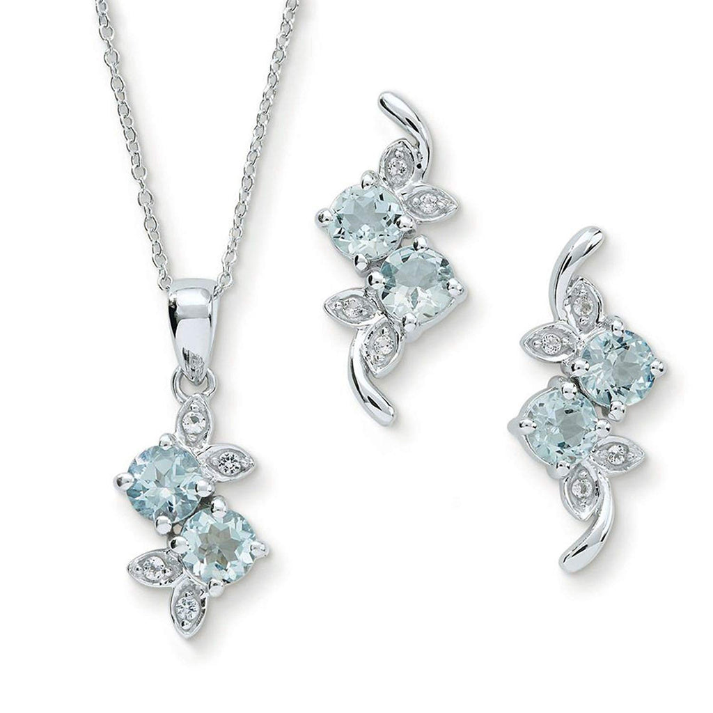 atjewels Aquamarine & White CZ 925 Sterling Silver Matching Leaf Pendant & Earrings Set MOTHER'S DAY SPECIAL OFFER - atjewels.in