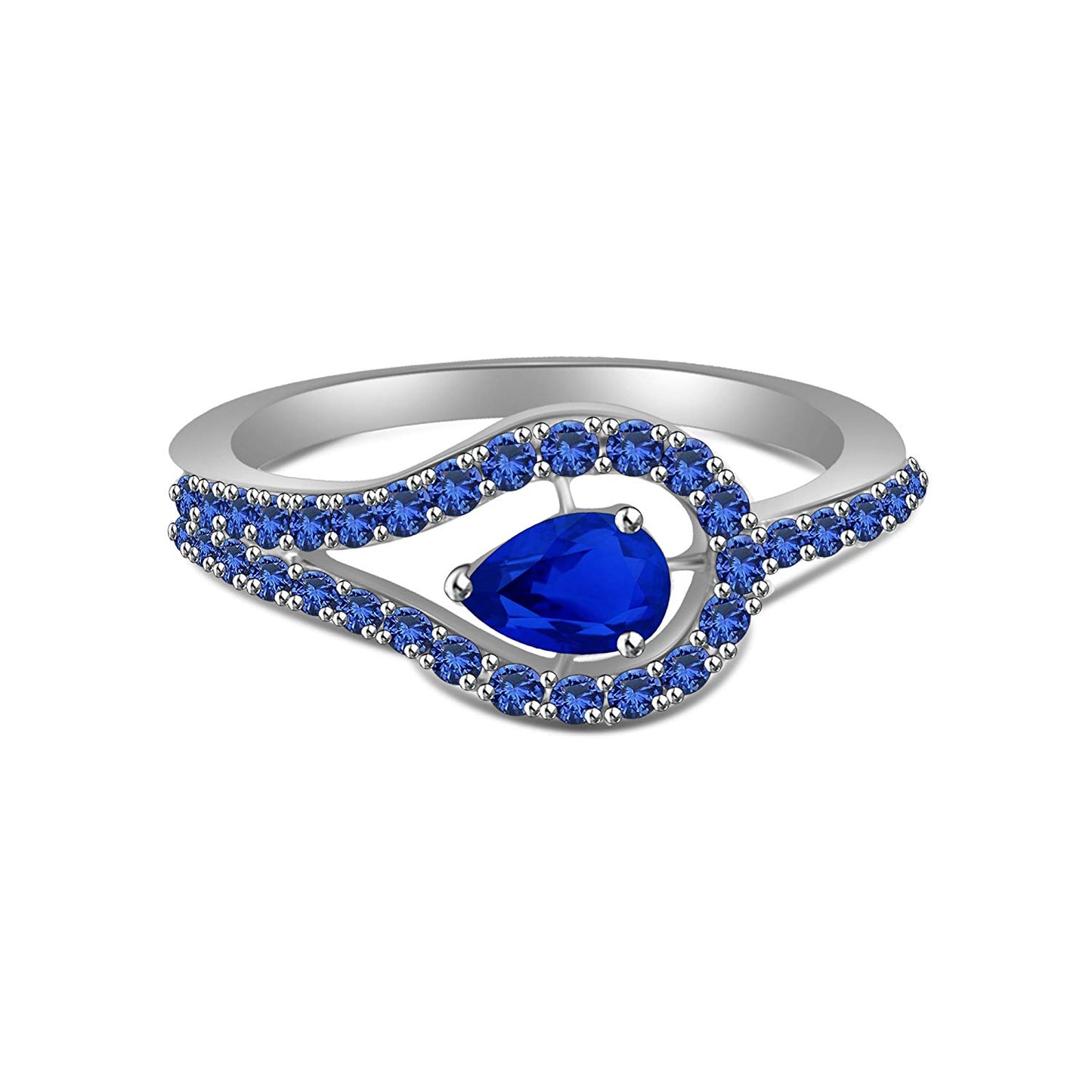 atjewels 925 Sterling Silver Pear and Round Blue Sapphire Solitaire With Accent Ring MOTHER'S DAY SPECIAL OFFER - atjewels.in